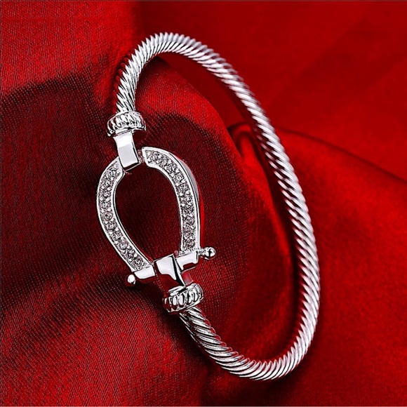 - Horseshoe Sterling Silver Zircon Bangle Bracelet - Picture 5 of 9